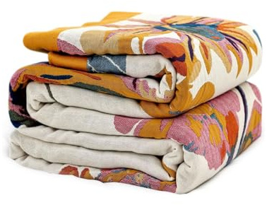 Wzvzss Boho Throw Blanket - 100% Cotton Soft Throw Blanket for Bed, 60x80 Reversible Breathable Lightweight Spring Blankets, All Seasons Farmhouse Decor Floral Plant Butterfly Throw Quilt