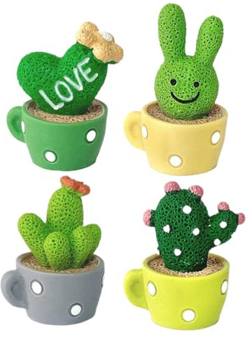 RAMGLYO 4Pcs Künstliche Kaktus Dekoration ABS Wackelfigur Künstlich Topfpflanzen Auto Deko Klein Auto Innenraum Verzierung für Auto Armaturenbrett Computer Tisch Büro Wohnzimmer