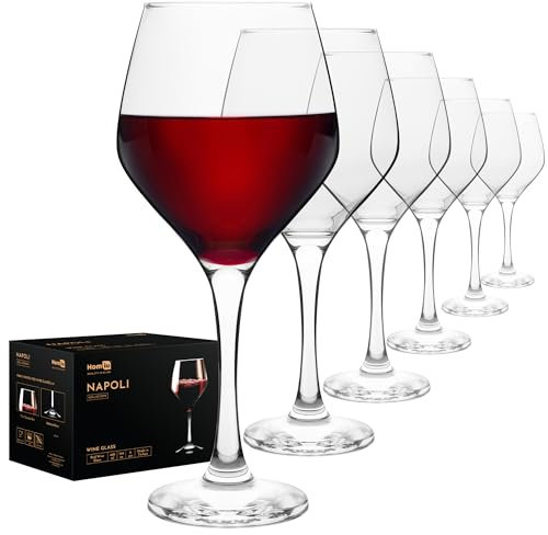 Homiu Large Red Wine Glasses | Set of 12 | 440 ML | Napoli Collection | Glass Drinking Crystal Clear Wine Glass | Wedding Gift Cocktail Set | Home Restaurants Kitchen | Dishwasher Safe