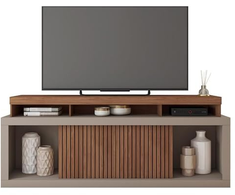 Meuble TV 70 Pouces Wengé et Gris 2 Portes Coulissantes L. 180 H 74 P 39.5 cm