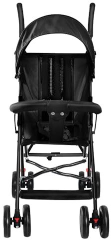 Kinderwagen für Babys, ultraleicht, kompakt, faltbar und kippbar ab Geburt bis 25 kg mit Trolley-System, inklusive Regenschutz und ausziehbarer Haube, D-Schwarz