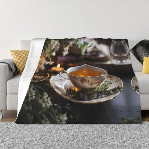 PHAYAH Manta de franela fina con patrón de cuenco de té de 40 x 30 pulgadas, suave manta de microforro polar de lujo para todas las estaciones, manta cálida para ropa de cama, sofá y trave