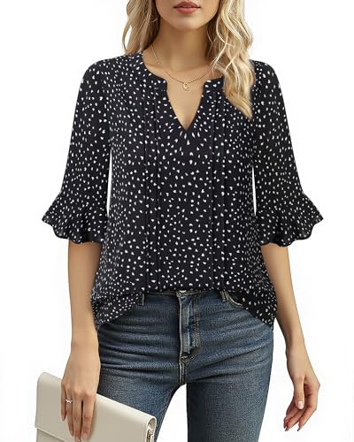 Bodhi talk Blusa elegante para mujer con flores, de gasa, camisas de verano para el trabajo, negocios, casual, oficina, fiesta, túnica, blusa, negro blanco, M