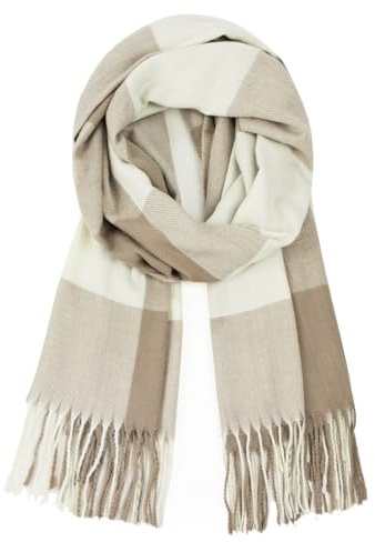 Glamexx24 Schal Damen Winter Kariert Schal, Strickset Schal übergroßer Quadratisch Deckenschal Halstuch Streifen Muster Fransen Ponch