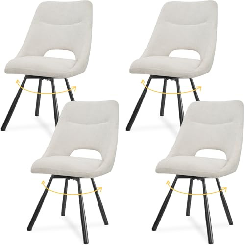 LEWE Chaises de Salle à Manger pivotantes Ensemble de 4, Chaises de Cuisine, Chaises Modernes Rembourrées, Chaise pivotante à 360°, avec Coton Imitation Cachemire - Beige