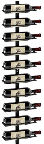 HOMCOM 10-Tier Wall Mount Wine Rack, Steel Wall Wine Rack for 10 Wine Bottles, Wall Wine Display Rack for Kitchen, Dining Room, Home Bar, Black