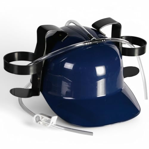 MIJOMA Casco per bere a mani libere con fattore di divertimento – Casco per bevande per feste, festival e carnevale – Supporto regolabile per lattine e bottiglie – Divertente gadget per feste (blu)