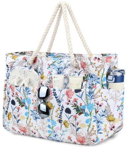 Suweir Strandtasche Groß Badetasche xxl Familie mit Reißverschluss Damen Beach Bag mit Nasstasche Wasserdicht Shopper Tote Bag Saunatasche Schwimmtasche für Strand Schwimmbad Therme Reisen