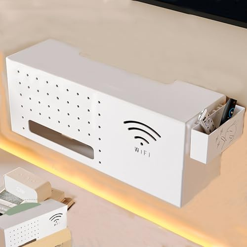 Catekro Wifi Router Storage Box Wall Mounted For Living Room And Office Cable Management Hider With Ventilation Holes Router Organizer For Power Strip Cable