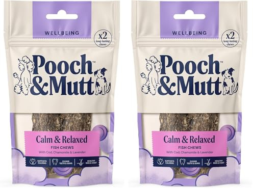 Pooch & Mutt - Calming Chew Treat, Long Lasting Fish Hide Chews for Calming, 90g (2 chews) (Pack of 2)