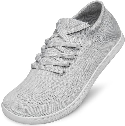 Raoendis Women Trainers Wide Barefoot Shoes, Trail Barefoot Trainers Zero Drop Minimalist Lightweight Sport Sneakers Walking Running Fitness Light Grey Size 5.5