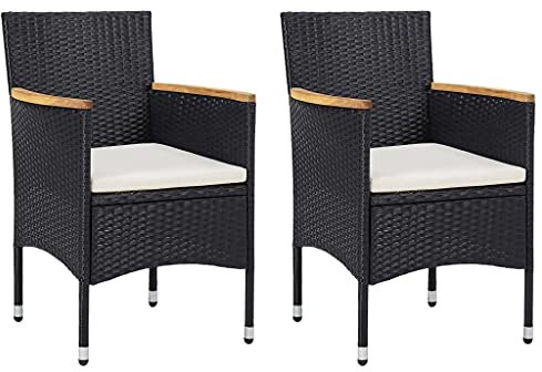 XINCXIN Garten-Essstühle 2 STK., Chair Terrassenstühle Gartenstühle Korbsessel Geeignet für Pool Garden Balcony Outdoor Poly Rattan Schwarz