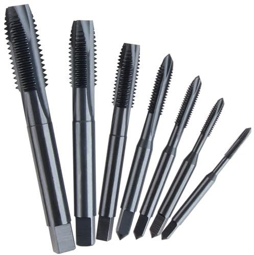 Yuentoen 7 unidades de machos para roscar manuales HSS 6542, rosca izquierda métrica, juego de machos M3, M4, M5, M6, M8, M10, M12, cortador de roscas