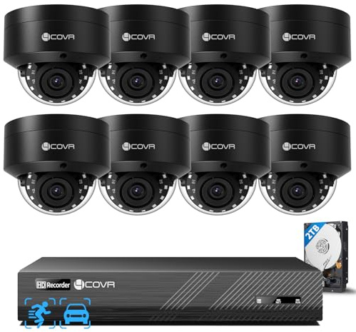 4COVR 4K Überwachungskamera Set Aussen, 8CH NVR mit 2TB HDD, DLY54AB8M0808 | 8×8MP IK10 Vandalensichere Dome PoE IP Kamera mit Audio, KI Personen-/Fahrzeugerkennung & IR Nachtsicht, 30M Nachtsicht