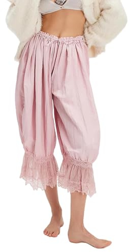 Pantalones cortos Y2K con ribete de encaje para mujer, cintura elástica, pantalones largos con volantes, pantalones cortos de pijama de algodón, pantalones capri de verano, pantalones culottes para