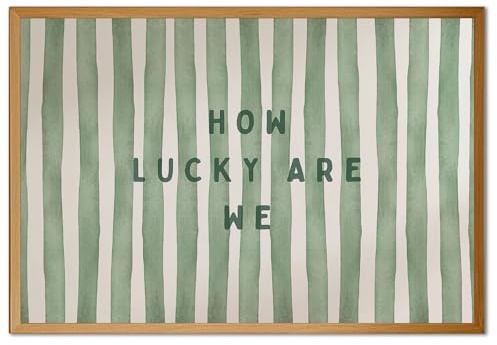 Trendy Wall Art How Lucky are We Positive Quote Inspirational Poster Canvas Print Green Preppy Wall Art Minimalist Girly Aesthetic Room Decor for Bedroom Office Apartment Dorm, Unframed 24x16