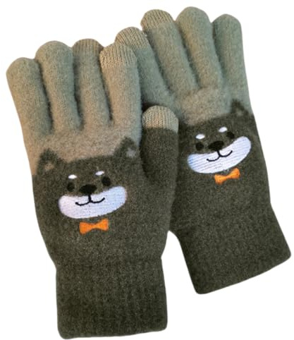 YISENJEE Damen Winter Warme Handschuhe Damen Winterhandschuhe Mit Cartoon-Welpenmuster, Plüsch, Dick, Touchscreen
