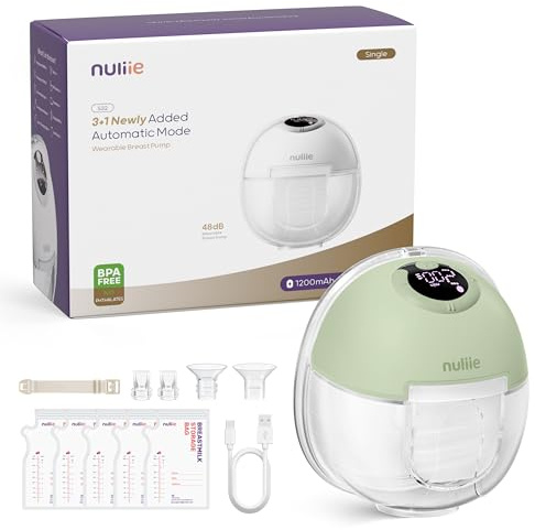 Nuliie Elektrische Milchpumpe, Freisprecheinrichtung, S32, tragbare Milchpumpen, 4 Modi, 9 Stufen, 24 mm bequemer Flansch, privater, Ersatzzubehör im Lieferumfang enthalten (1 Packung, Hellgrün)