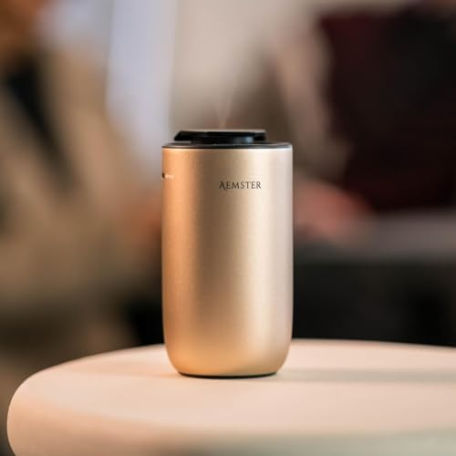 Aemster – tragbarer Aroma Diffusor kabellos – Haevn Move Gold – Raumduft elektrisch ohne Wasser – manuell über Tasten gesteuert – Kaltlufttechnologie – bis zu 25 m² Abdeckung – Duftgenuss