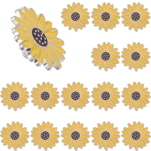 SUPERFINDINGS 16 Stück Sonnenblumen Anstecknadeln 2,8x2,75cm Pflanzen Sonnenblume Anzug Reversnadel Frühlingszeit Emaille Reversnadeln Helianthus Glück und Treue Abzeichen für Jacken Rucksäcke