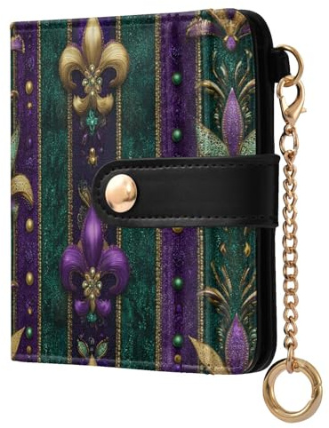 decor gift Portefeuille pliable pour femme avec fentes pour cartes, motif floral de lys violet, doré, imperméable, en cuir synthétique avec emplacements pour cartes, pour filles et femmes