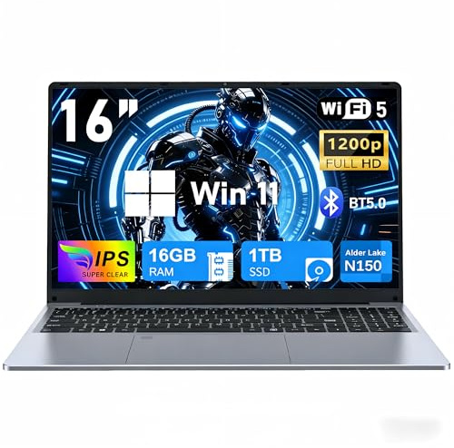 FUNYET Gaming Laptop Computer,16 Inch Notebook 16GB RAM 1TB SSD, N150 Processor (up to 3.6 Ghz), FHD 1920 x 1200 Display, Support WiFi 5,Backlit Keyboard Laptop, 6000mAh Battery, USB3.0