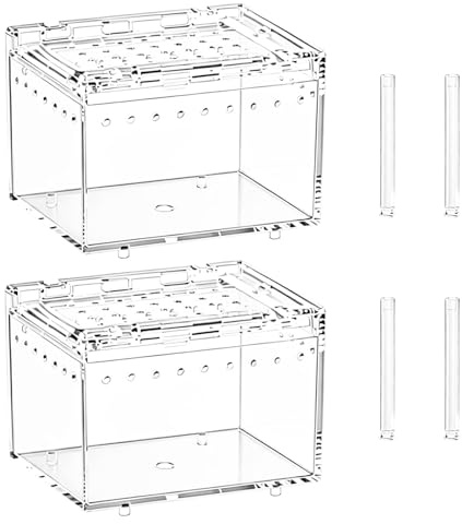 Sxutop 2 Piezas Mini Terrario Caja de Alimentación para Reptiles Acrílica | Caja de Cría de Reptiles Acrílica,Terrario de Caracol,360° Transparente,para Araña Rana Escorpión Caracol Escarabajos