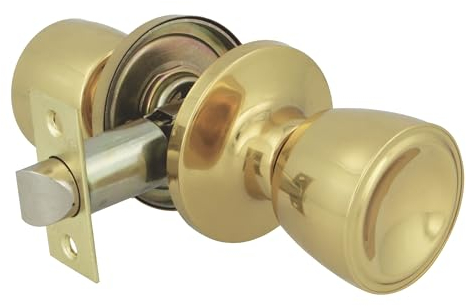 Amig - Pomello per Porta a Sfera | Set di Pomelli con Maniglia da Entrambi i Lati | Ottone | Serratura d'Ingresso 60/70mm | Viti di Fissaggio | Porte in Legno | Serratura a Quadrante | Lucidato