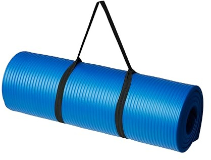 Amazon Basics 1/2 Inch Extra Thick Exercise Yoga Mat with Carrying Strap for Home Workouts and Fitness, Non-Slip, Cushioned Support, 74 x 24 x 0.5, Blue