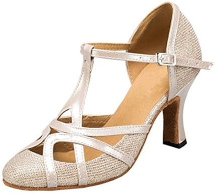 MGM-Joymod T-Starp - Zapatos de Baile Latino sintéticos con Mujer para Bodas Bailes de Baile Latino,TH101 Champán 8cm Tacón,37 EU