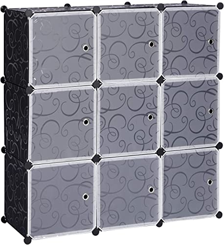 eSituro Steckregal aus Kunststoff Regalsystem Standschrank 9 Fächer Aufbewahrung Schrank Schwarz