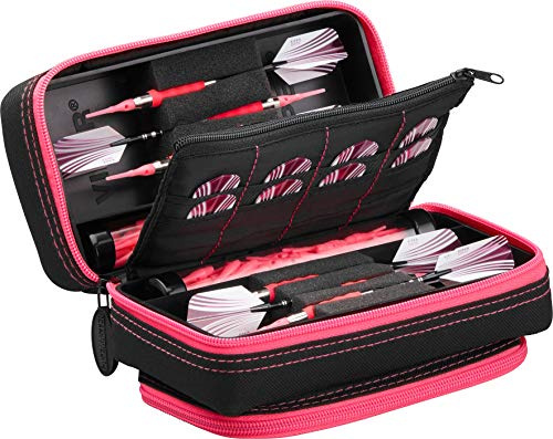 Casemaster Unisex-Erwachsene Plazma Pro Darttasche und Handytasche, Schwarz mit Pinkem Dart-Etui, Rosafarbener Rand