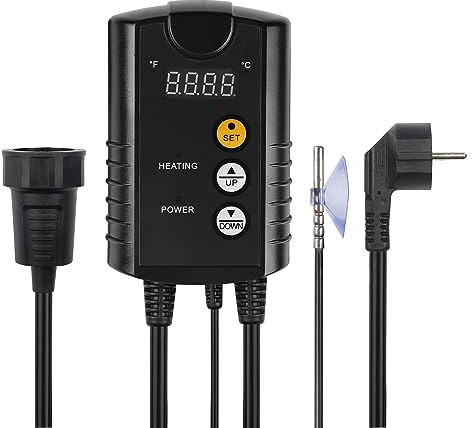 HBN Digitaler Temperaturregler mit fühler, Heizen Temperatursteuerung für Heizmatte, Samenkeimung, Reptilien und Brauzucht Inkubation Gewächshaus, 230V Thermostate
