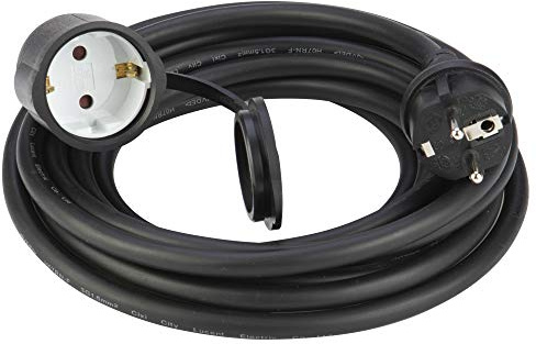 POLY POOL - PP2627 Prolunga Elettrica Nera 250V Cavo Elettrico Estensibile 5 Metri - Spina Elettrica 16A 2P+T Salvaspazio - Presa Elettrica Schuko 16A 2P+T in Gomma Antiusura Made in Italy