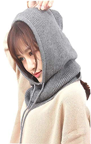 Yekeyi Winterhaube, gestrickt, aus Kaschmir, Skimaske, Outdoor-Mütze, für Damen, hellgrau, One size