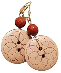 Holz, Rotjaspis, vergoldete Silber Ohrringe, Holz Ohrringe, 925er Silber, Knopf Boho Ohrringe, geschenk, Holz Schmuck