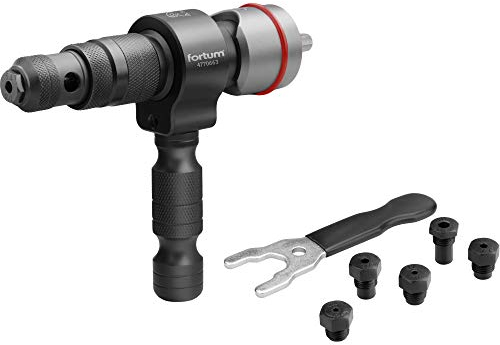 Fortum Nietaufsatz für Akkuschrauber & Bohrmaschine I Nietgerät für Blindnieten aus Alu, Kupfer, Stahl & Edelstahl I Blindnietvorsatz für 2,4-6,4 mm Nieten I Nietpistole Adapter