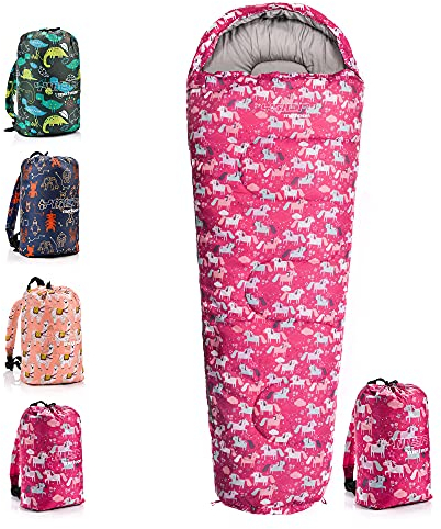 meteor Premium Kinder-Schlafsack mit Rucksack Ultraleicht Kinder Hüttenschlafsack Komfortbel Jugendliche Camping Deckenschlafsack Schlafsack Mini Sleeping Bag