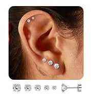 ADRAMATA 5 Paires 316L Acier inoxydable CZ Lot Boucles D'oreilles Femme Homme Cartilage Helix Boucles D'oreilles Piercing Ronde Cubique Zircone Boucle D'oreille à Vis à Billes Dos Plat Barbell