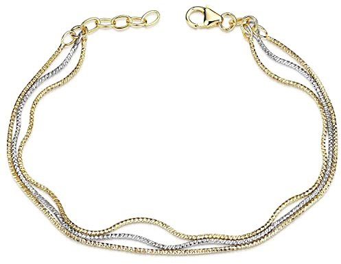Feines Gold Armband Damen - 925 Silber Armkette bicolor 17,5-18cm SA-128 | Mehrreihiges Silberarmband aus 925 Sterling Silber mit wasserfester Vergoldung für Frauen von MATERIA by Matthias Wagner