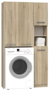 ADGO Marpol DD Sonoma - Set bagno 30 x 96 x 183 cm, armadietto sopra lavatrice + poller, scaffale da bagno, sovrastruttura per lavatrice