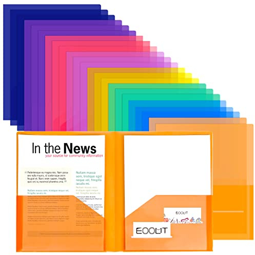 EOOUT Clear Folders with 2 Pockets, 24pcs Plastic Pocket Folders for Office Students and School, Letter Size, A4 Size, 8 Assorted Colors