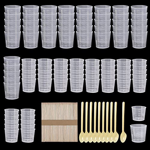 Woohome 100 Pz Misurini Graduati Trasparente 20 ml 30 ml Misurini Liquidi in Plastica per Casa, Laboratorio, Mestiere in Resina Fai Da Te