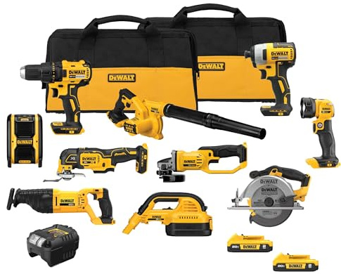 DEWALT 20V MAX Power Tool Combo Kit, 10 Tool Cordless Power Tool Set, 2 Batteries, Charger and 2 Bags Included, Dewalt Brushless Combo Kit (DCK1021D2)