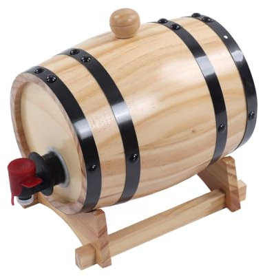 Barili di Pino da Vino, Botti Anziani Autoportanti con Supporto, Tappo E Spigot, Botti di Birra in Legno Per Vino, Alcolici, Birra, Birra a Casa E Decorazioni Per I Liquori(5L)