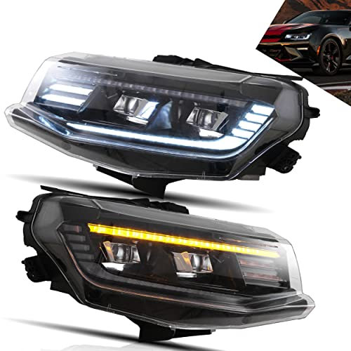 VLAND Scheinwerfer passend für Chevro-let Chevy Camaro 2016-2018 LT, SS, RS, ZL, LS(Mit HID-Adapterkabel),Frontscheinwerfer mit Welcome/Response DRL und sequenziellem Blinker