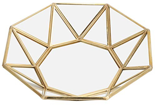 6.9x6.9x1.4inch Plateau en Verre Décoratif Transparent Doré Plateau De Vanité en Verre Octogonal Plateau De Présentation De Bijoux Plateau De Service De Collations De Fruits pour la Cuisine