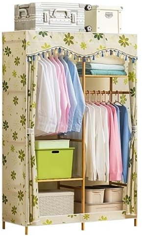 Kleiderschrank Schrank Garderobe Holz-Kombinationsschrank, Tragbares Regal, Stoffschrank, Aufbewahrungsorganisator, Oxford-Stoffe Garderobenschrank Faltschrank ( Color : Geel , Size : 85*43*164cm )
