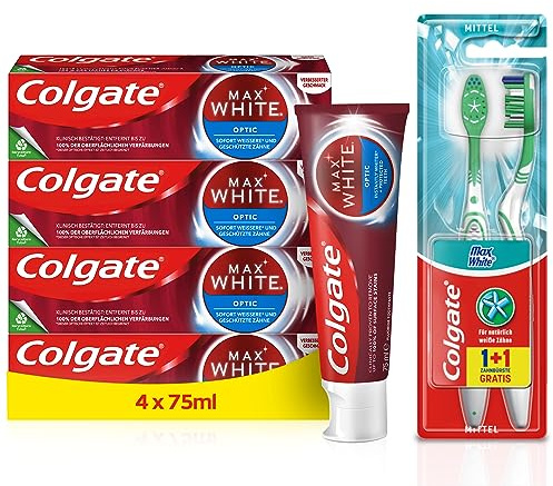 Colgate Max White Optic Zahnpasta & Colgate Max White Zahnbürste - weißere Zähne udn weniger Verfärbungen