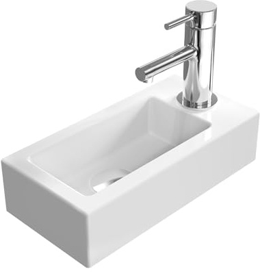 EMKE Waschbecken Klein, Mini Hängewaschbecken für Badezimmer Gäste WC 37 x 17,8 x 9,5 cm, Eckig Handwaschbecken Waschtisch Waschbecken Bad Waschschalen Wandwaschbecken Weiß